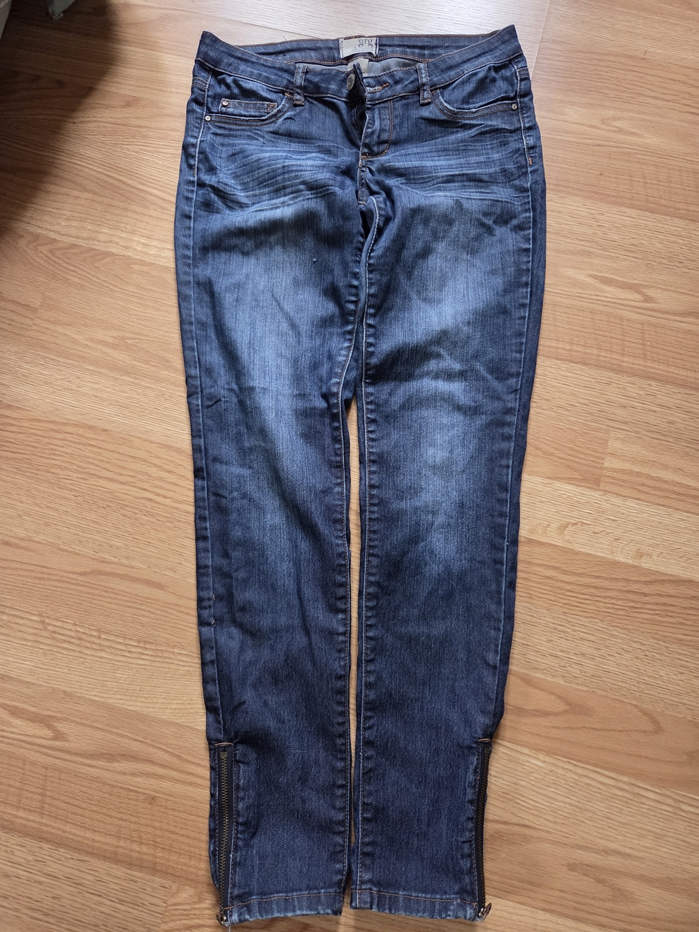 Women's Skinny Jeans in Slate Blue Stretch Denim with Ankle Zips